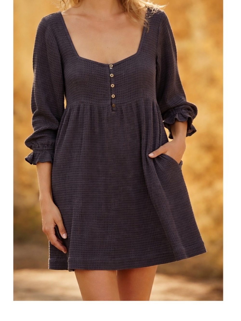 Free People Charcoal Waffle Knit Mini Dress